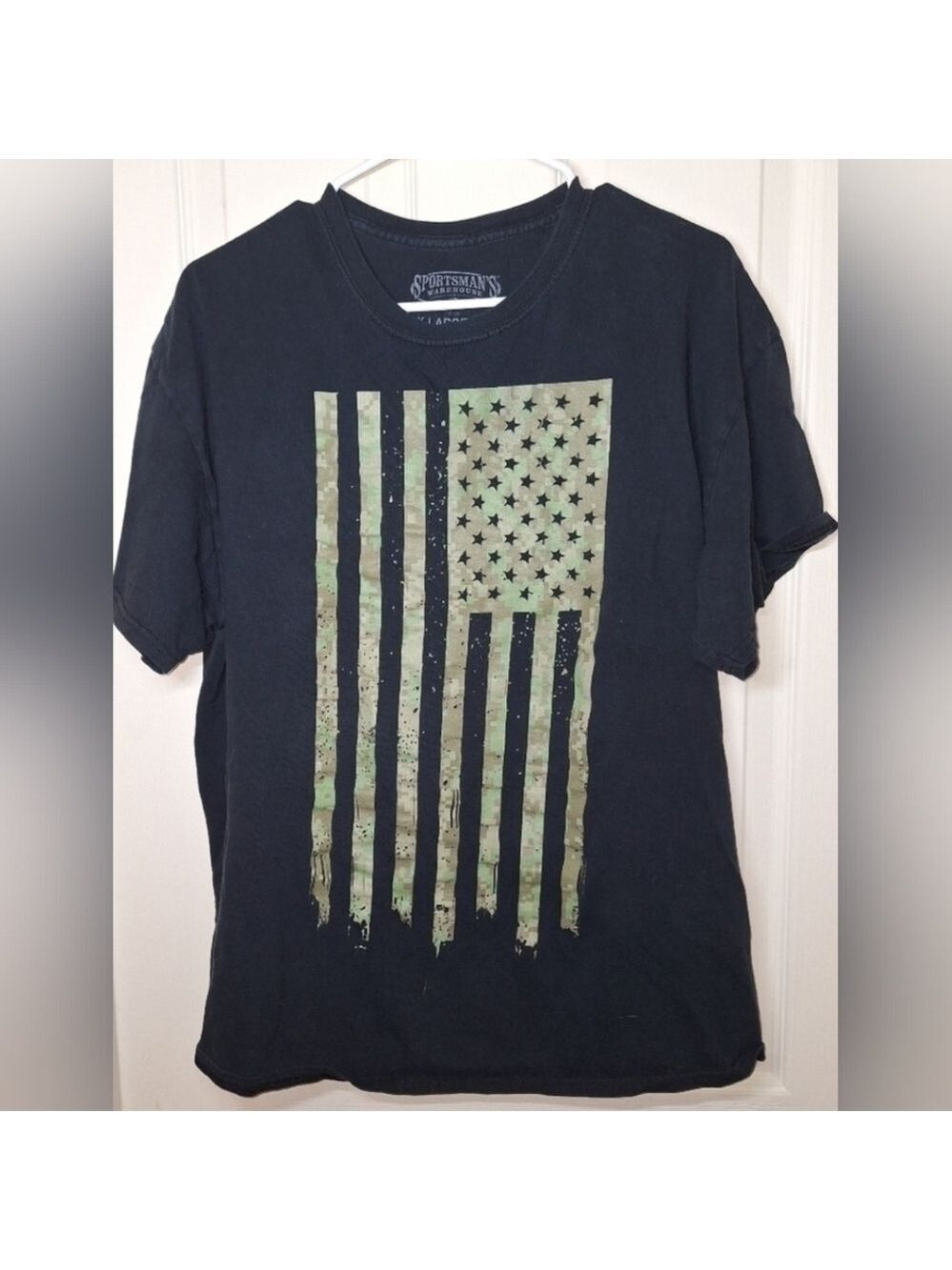 Mens Black USA Flag Camouflage T-Shirt XL